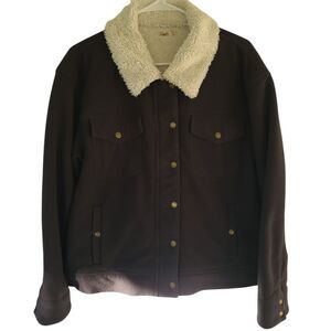 Faherty Women’s Sherpa Lined Trucker Jacket Fleece Size LG Black western